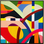 Dancing Raindrops #2 by Robert Frankel — A rainstorm turned celebration. Leaflike arcs meet sunlight in saturated greens, citrus, and coral. Pure weather joy…