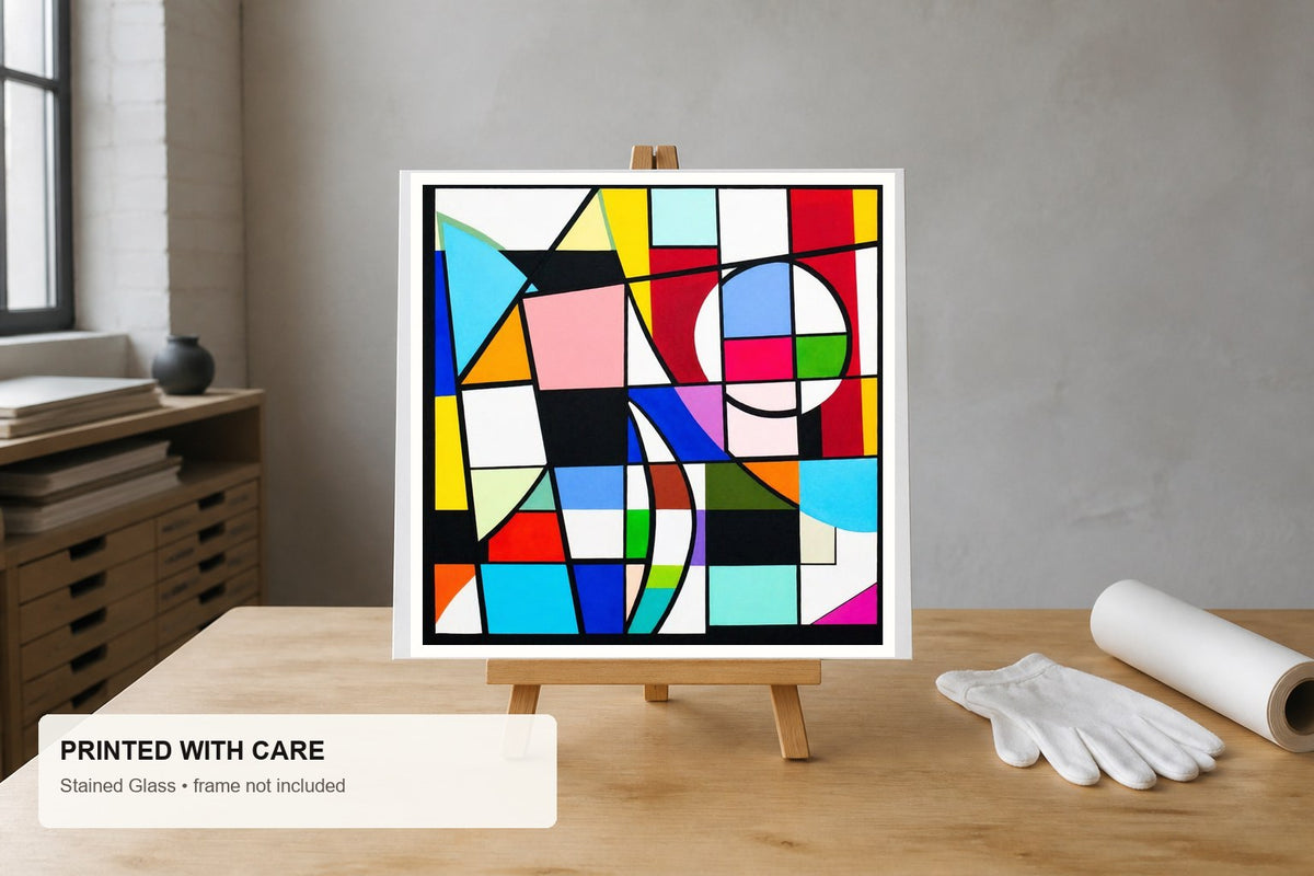 Stained Glass fine art print displayed unframed in an artist studio
