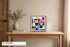 Stained Glass fine art print displayed at 10 × 10 inches on a 40-inch console for scale