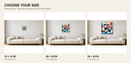 Stained Glass print size comparison showing 10 × 10, 20 × 20, and 30 × 30 inch options