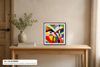 Dancing Raindrops #2 fine art print displayed at 10 × 10 inches on a 40-inch console for scale