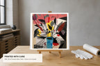 Still Life of Flowers Blue Vase fine art print displayed unframed in an artist studio