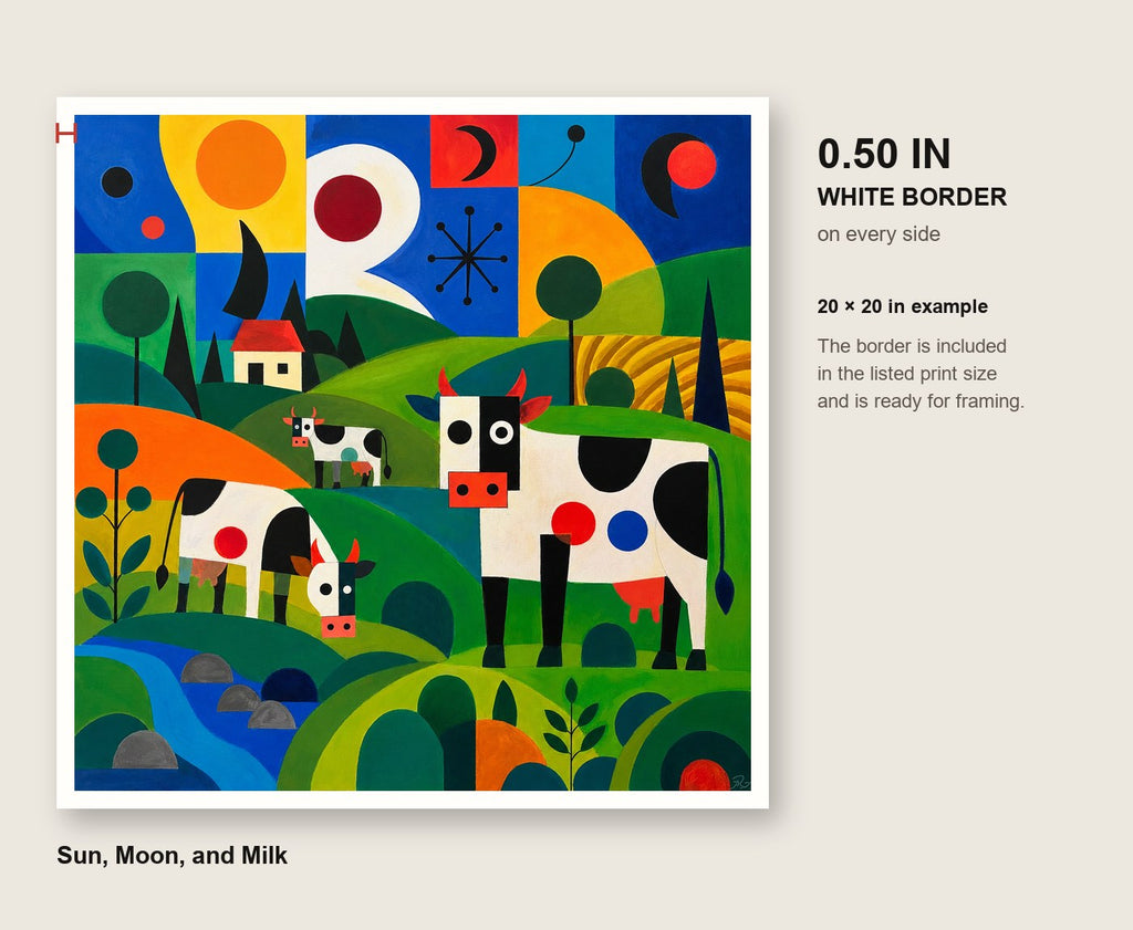Sun, Moon, and Milk print showing the measured 0.50-inch white border included on every side