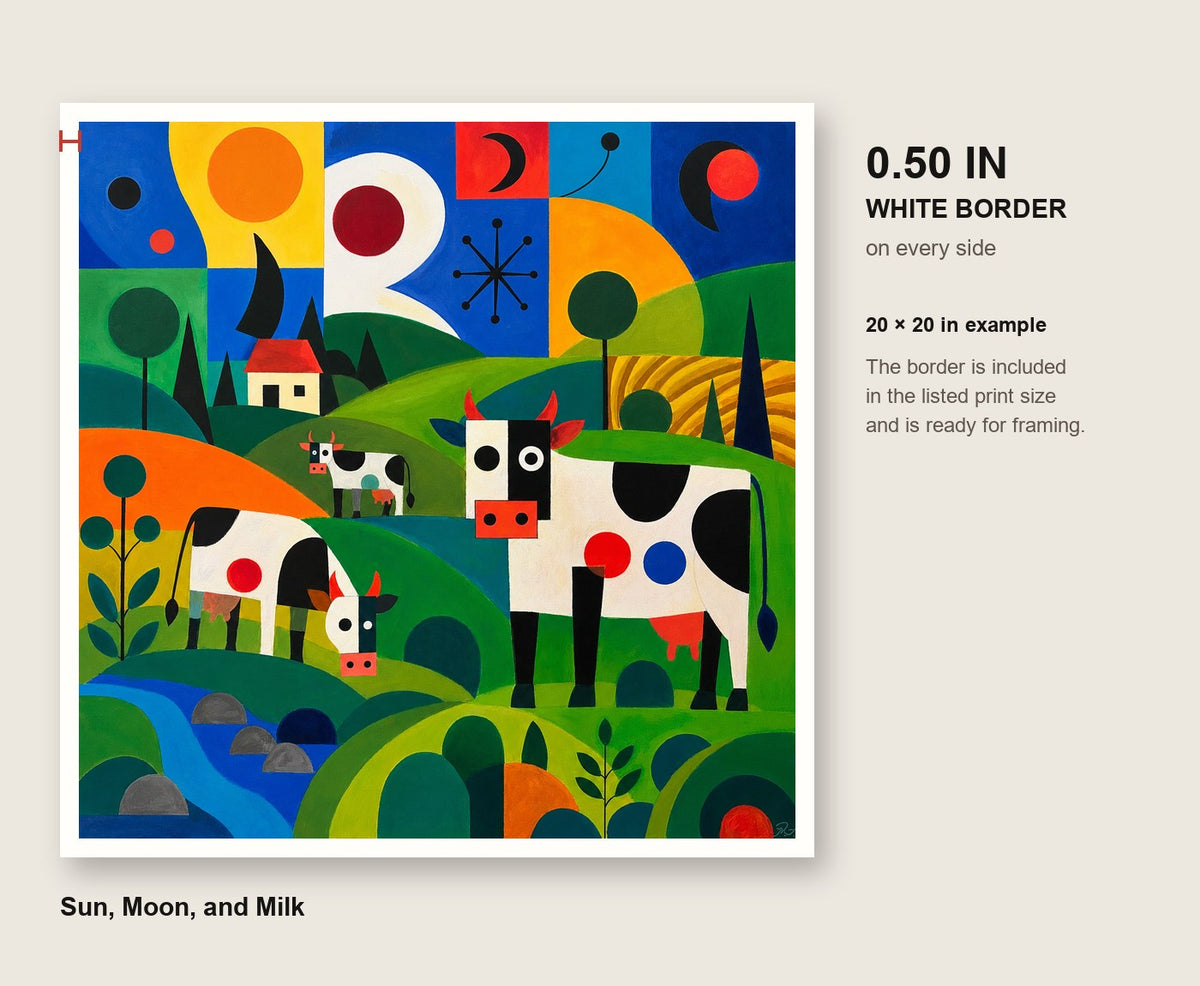 Sun, Moon, and Milk print showing the measured 0.50-inch white border included on every side